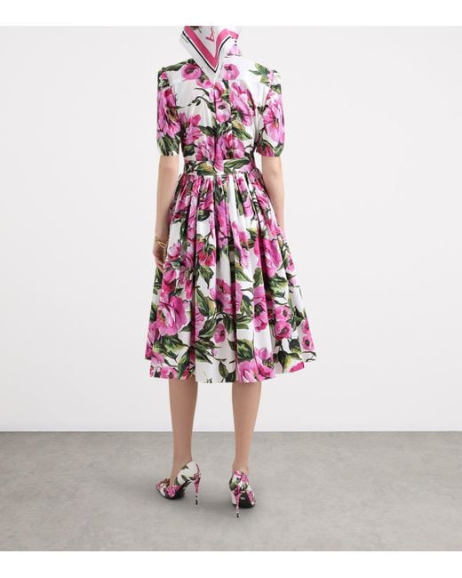 Dolce & Gabbana Purple Floral Print Midi Shirt Dress