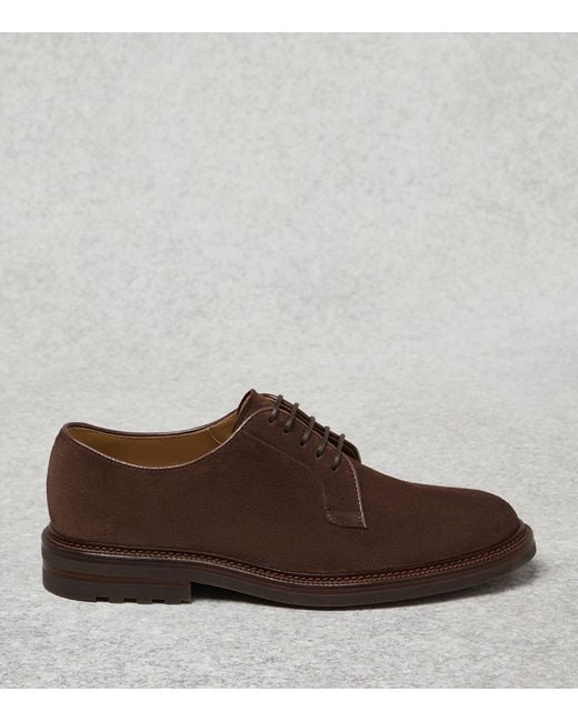 Brunello Cucinelli Brown Suede Derby Shoes for men