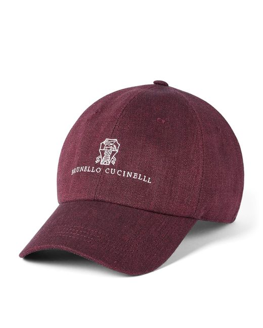 Brunello Cucinelli Purple Linen-Wool Logo Baseball Cap for men