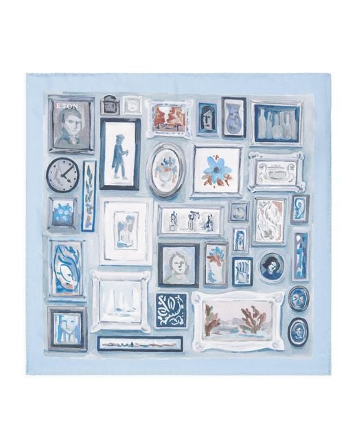 Eton of Sweden Blue Silk Portrait Pocket Square for men