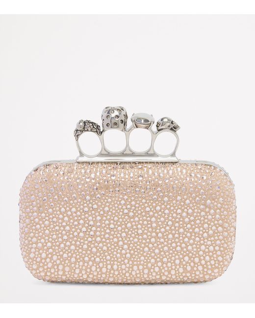 McQueen Metallic Crystal Skull Four-Ring Clutch Bag