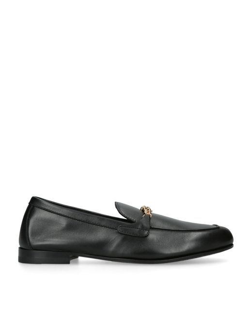 Versace Black Leather Medusa Chain Loafers