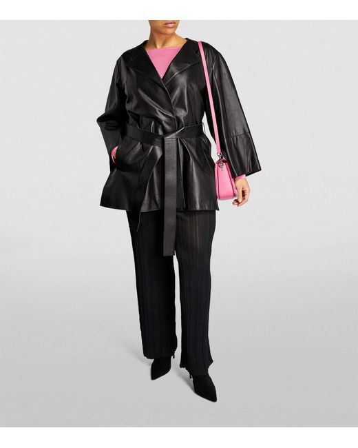 Marina Rinaldi Black Nappa Leather Belted Jacket
