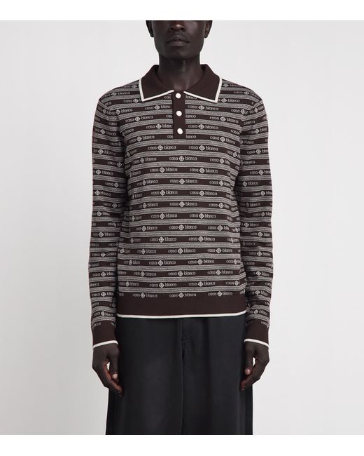 Casablanca Gray Merino Logo Jacquard Polo Sweater for men