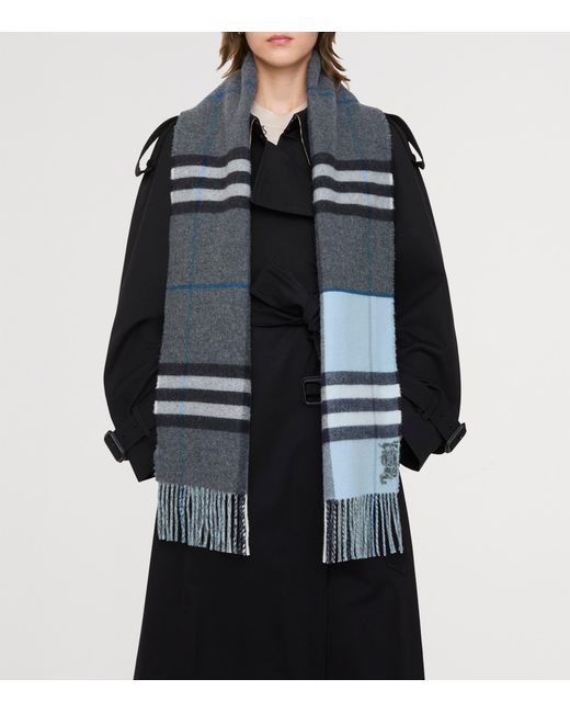 Burberry Gray Cashmere Contrast Check Scarf for men