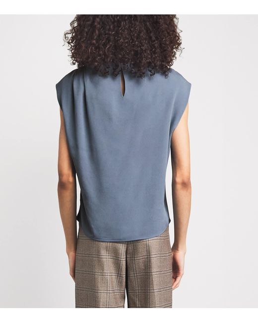 Agnona Blue Sleeveless Draped Blouse