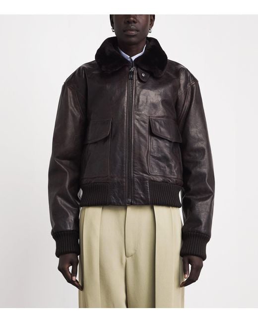 Victoria Beckham Black Aviator Leather Jacket