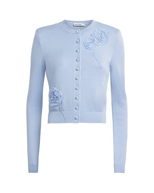 Self-Portrait Blue Lace-Embroidered Cardigan