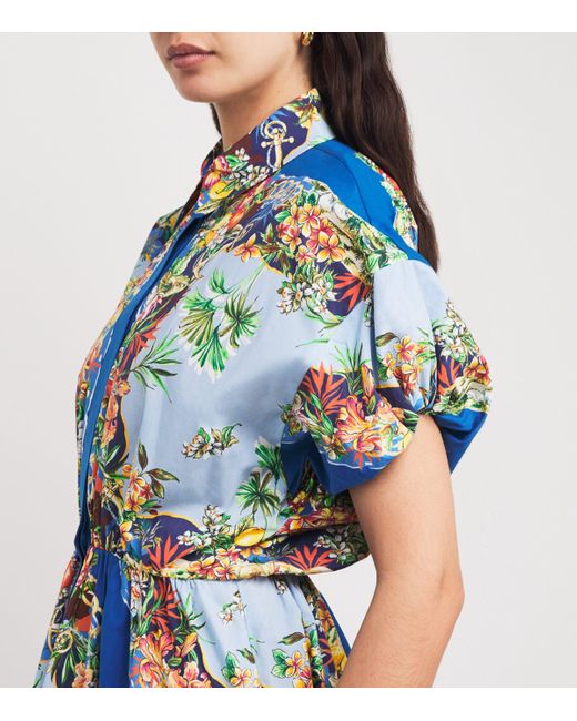 Maje Blue Cotton Floral Midi Dress