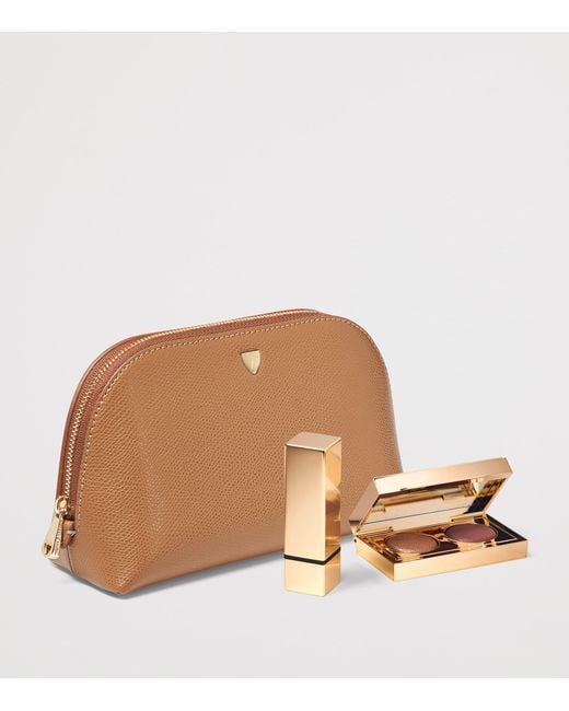 Aspinal Brown Small Grained Leather Cosmetics Case