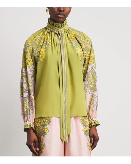 LaDoubleJ Yellow Silk Printed Blouse With Scarf