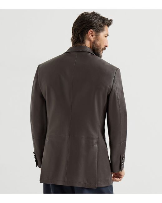 Brunello Cucinelli Blue Leather Single-Breasted Blazer for men