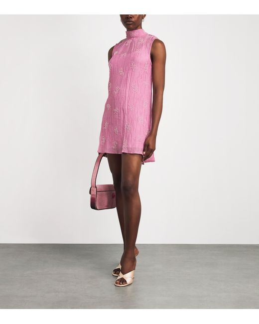 Staud Pink Beaded Albee Mini Dress