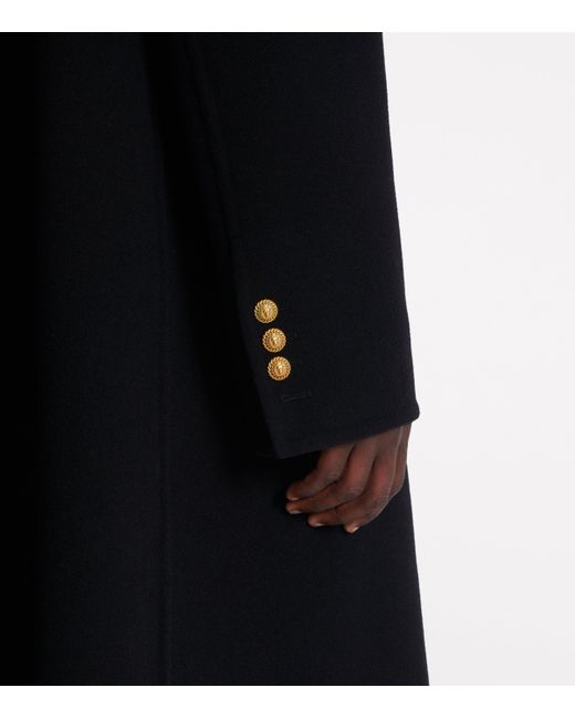 Balmain Black Wool-Cashmere Double-Breasted Overcoat for men