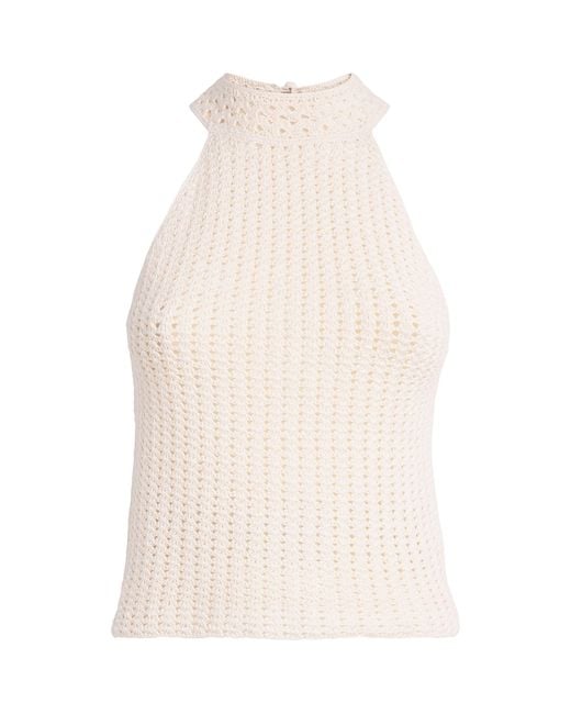 Escvdo White Crochet Reflejo Halter Top