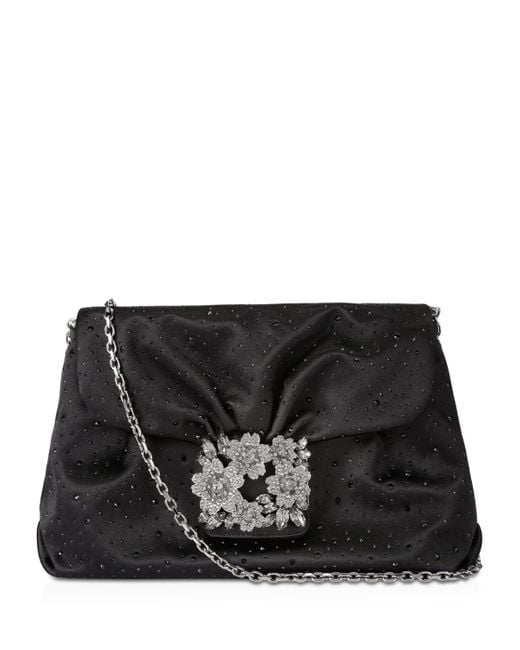 Roger Vivier Black Mini Satin Efflorescence Clutch Bag