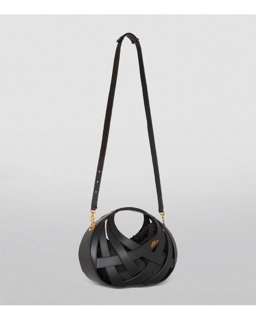 Balmain Black Leather Basket Top-handle Bag