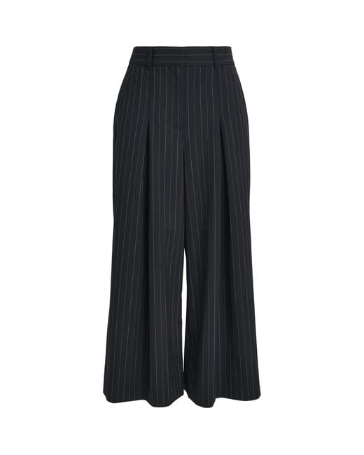 ME+EM Black Pinstripe Cropped Wide-Leg Trousers