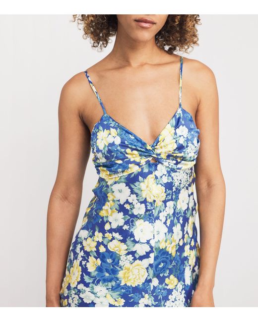 Claudie Pierlot Blue Satin Floral Maxi Dress