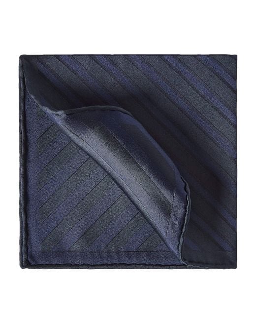 Brunello Cucinelli Blue Silk Striped Pocket Square for men