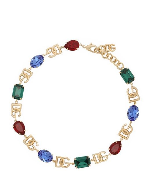 Dolce & Gabbana Metallic Rhinestone Logo Necklace