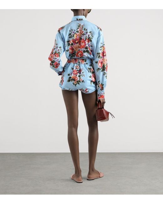 Dolce & Gabbana Blue Cotton Floral Print Shirt