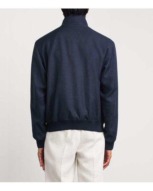 Ralph Lauren Blue Linen-Wool-Silk Felton Bomber Jacket for men