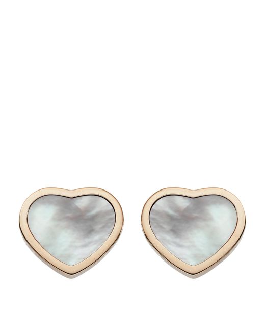 Chopard Gray And Mother-Of-Pearl Happy Hearts Stud Earrings