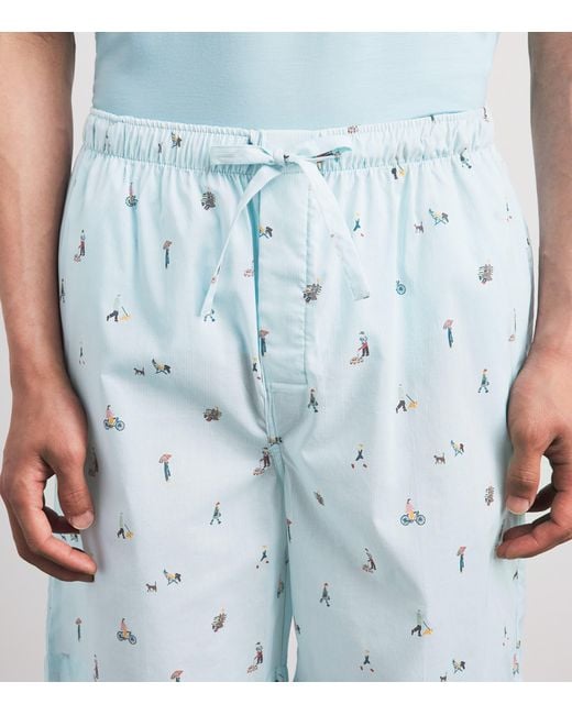 Derek Rose Blue Cotton Printed Ledbury Lounge Shorts for men