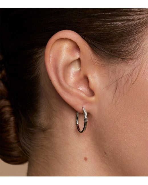 Astrid & Miyu White Rhodium-Plated Pavé Knot Hoop Earrings
