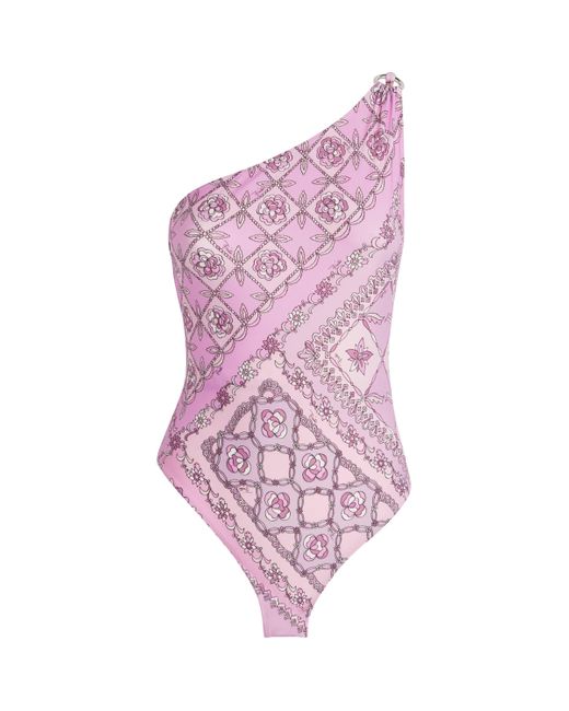 Emilio Pucci Purple One-Shoulder Printed Swimsuit