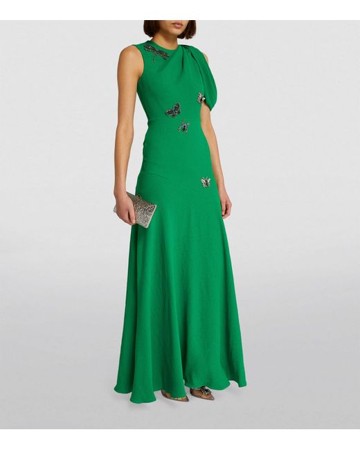Erdem Green Embellished One-shoulder Gown