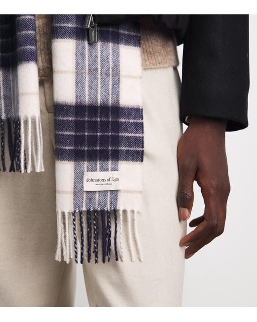 Johnstons Blue Cashmere Tartan Scarf for men