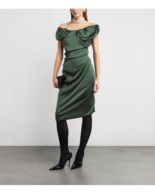 Vivienne Westwood Green Puff-Sleeve Ginnie Amber Midi Dress