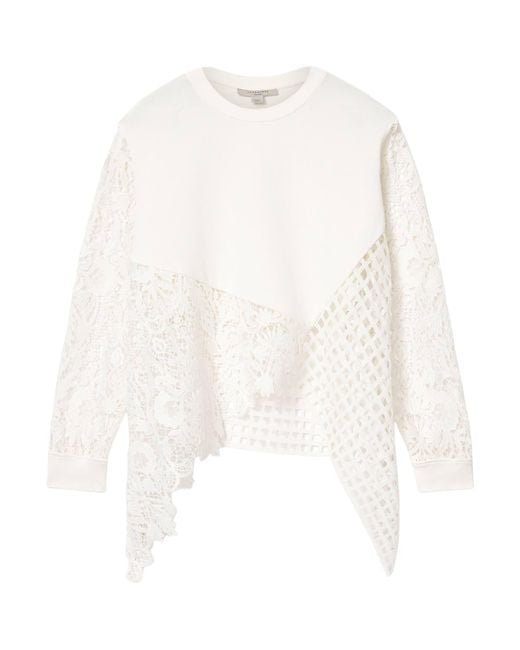 AllSaints White Organic Cotton Lace-Panel Malorie Sweatshirt