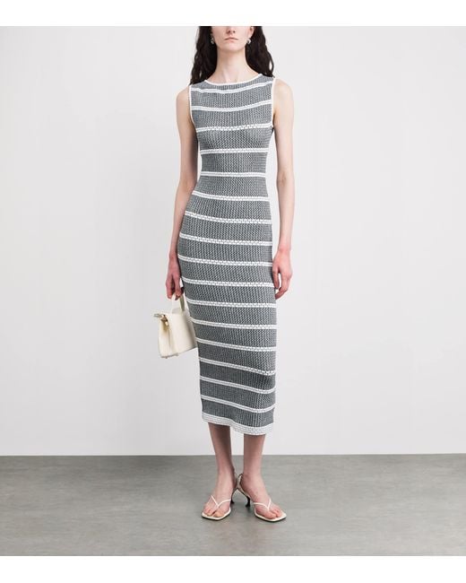 Valentino Gray Knit Stripe Maxi Dress