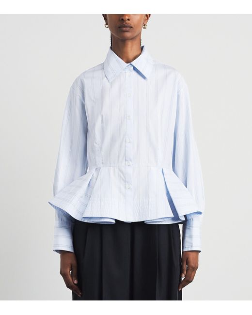 Sandro Blue Cotton Stripe Peplum Shirt