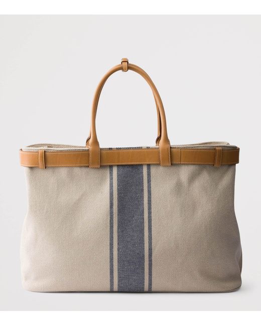 Prada Brown Cotton-Leather Canvas Tote Bag for men
