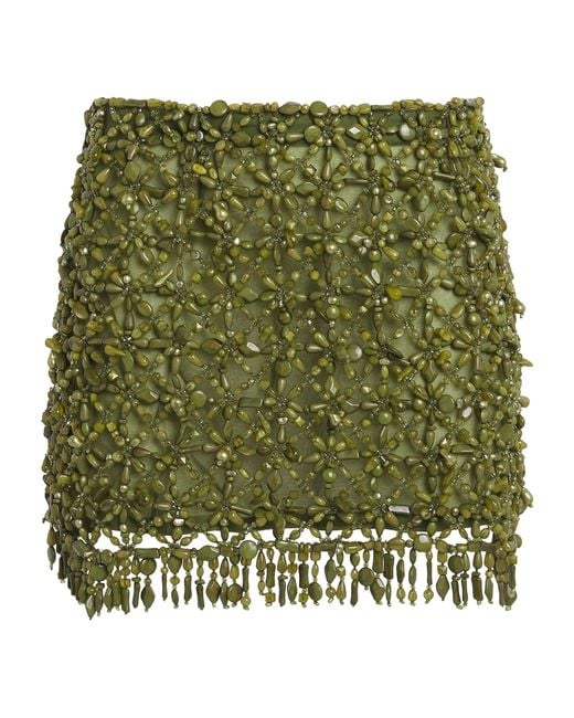Cult Gaia Green Silk Embellished Idalia Mini Skirt