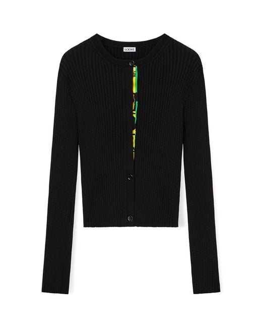 Loewe Black Ribbed Contrast-Detail Cardigan