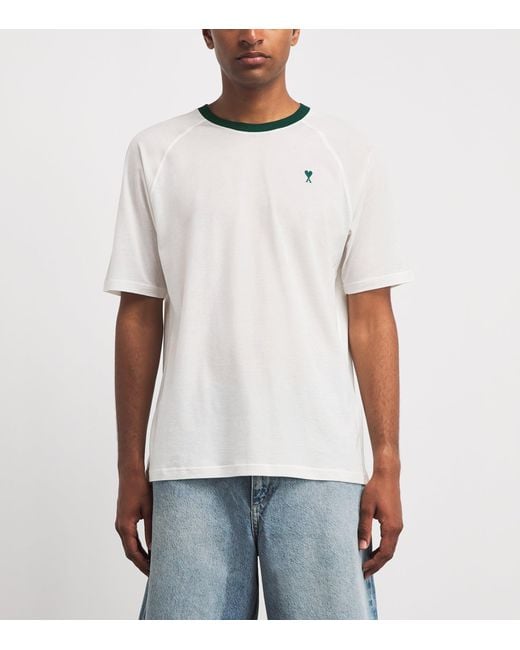 AMI White Cotton Ami De Coeur T-Shirt for men