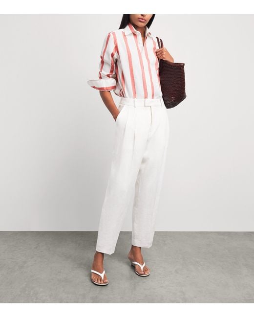 With Nothing Underneath Red Linen-Cotton Stripe The Boyfriend Shirt