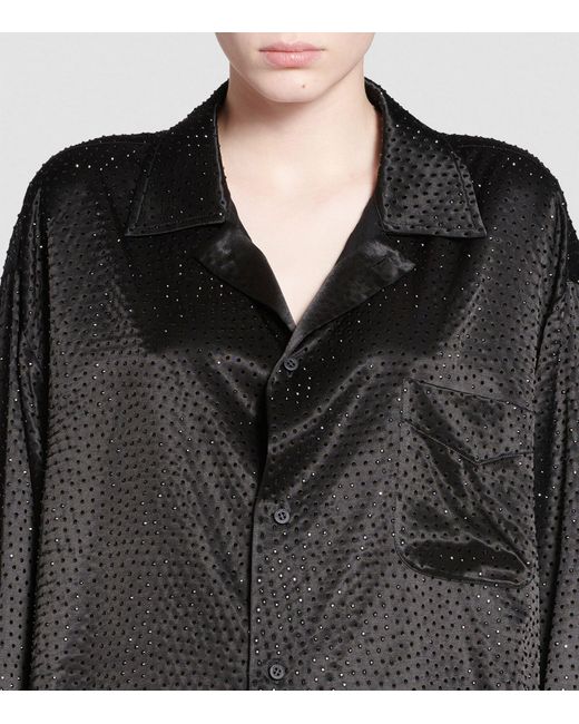 Balenciaga Black Rhinestone-embellished Satin Shirt