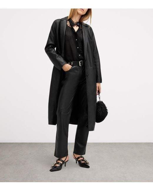 AllSaints Black Leather Aire Coat