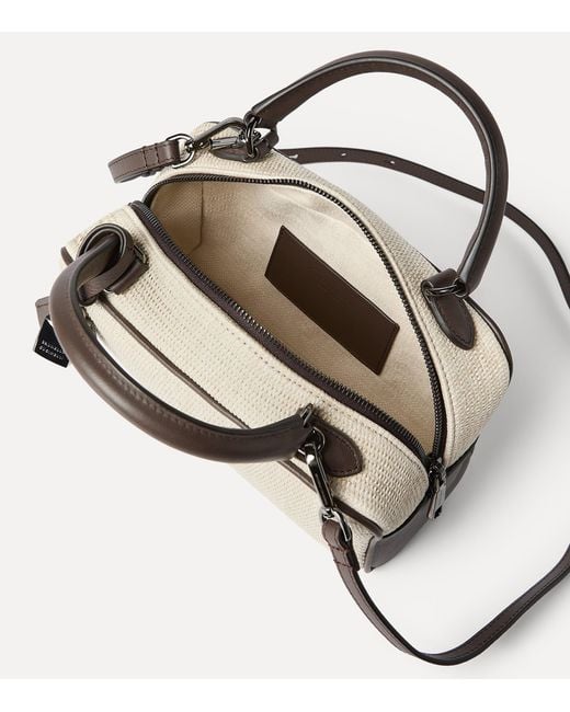 Brunello Cucinelli Natural Small Woven Explorer Boston Top-Handle Bag