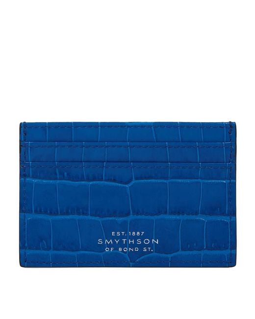 Smythson Blue Leather Mara Flat Card Holder