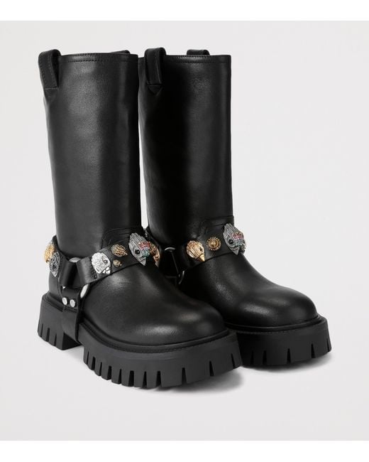 Kurt Geiger Black Leather Eagle Harness Biker Boots