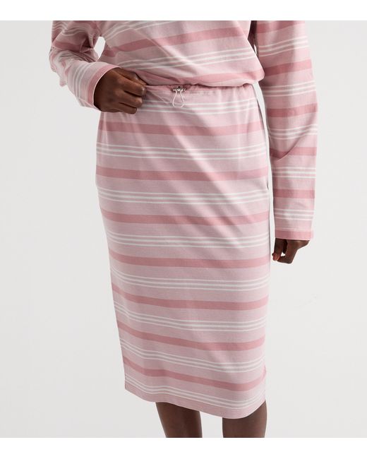 Prada Pink Mohair-Wool Piqué Bayadere Stripe Midi Skirt