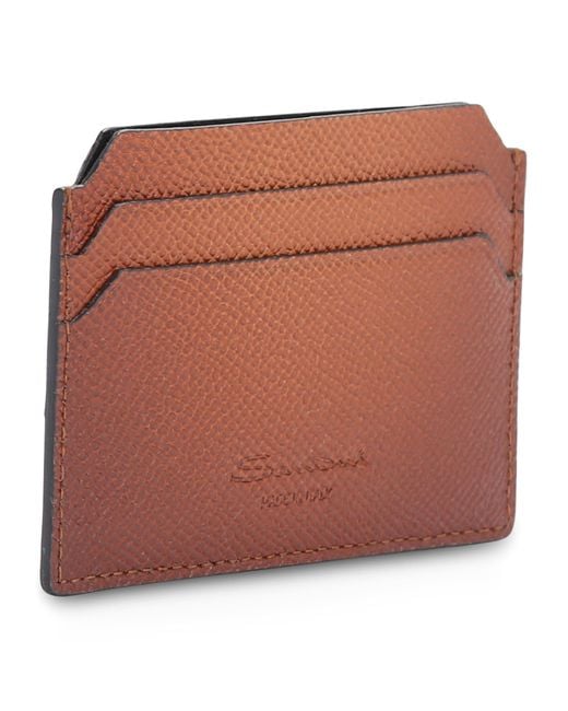 Santoni Brown Leather Card Holder for men