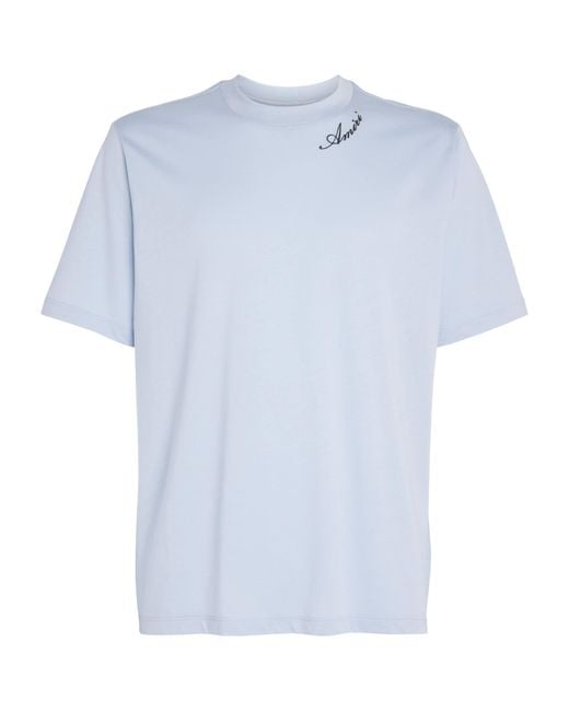 Amiri Blue Cotton Script T-Shirt for men
